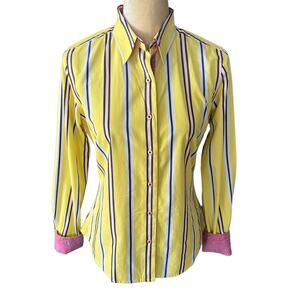 Robert Graham Yellow Stripe Button Down Shirt Size 6 Flip Cuff